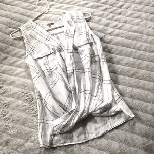 River Island white check sleeveless‎ wrap front blouse